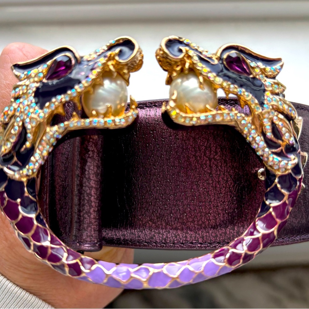 Gucci Tom Ford Purple Metallic Crystal Dragon Belt